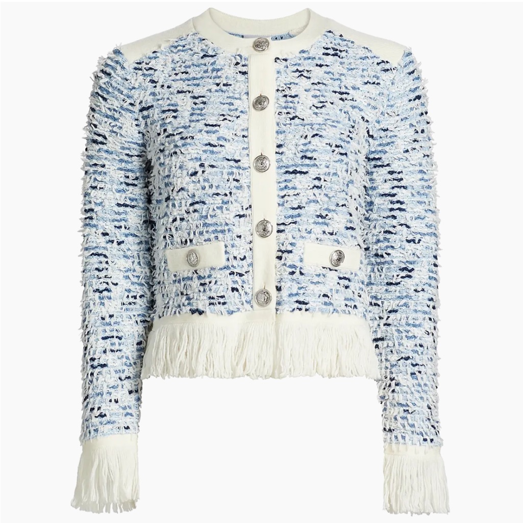 Milly Blue And White Textured Cardigan